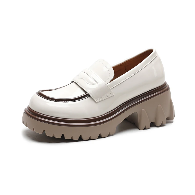 

Leather College Style Platform Single Shoes Add Vintage Round Toe Versatile Loafers Women's British Style Leather Shoes