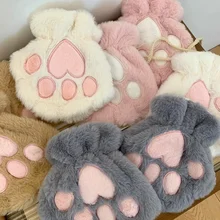 Cute Fluffy Cat Paw Claw Fingerless Gloves Plush Fingerless Panda Mittens Warm Soft Half Finger Women Winter Wear Christmas Gift