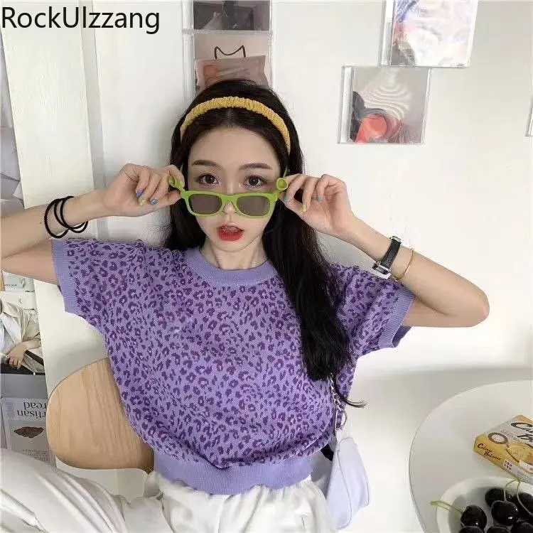 Fashion Leopard Crop Top Women's Knitted T-shirt Loose Round Neck Short Sleeve T Shirt Graphic Tee Autumn Summer Knitwear y2k
Fashion Leopard Crop Top Women's Knitted T-shirt Loose Round Neck Short Sleeve T Shirt Graphic Tee Autumn Summer Knitwear y2k