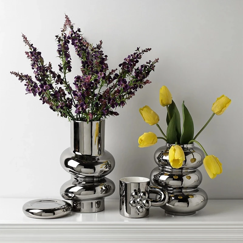 Large Plating Silver Ceramic Flower Vase Nordic Decoration Home Living Room Table Vase Modern Office Wedding Plant Vase
Large Plating Silver Ceramic Flower Vase Nordic Decoration Home Living Room Table Vase Modern Office Wedding Plant Vase