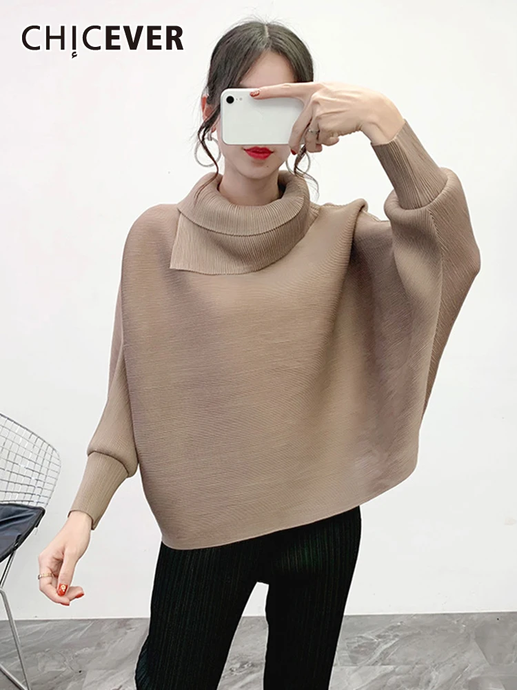 CHICEVER Casual Autumn Sweatershirts Turtleneck Batwing Sleeve Solid Folds Fashion Pollover Loose Short Sweatershirt Female 2023
CHICEVER Casual Autumn Sweatershirts Turtleneck Batwing Sleeve Solid Folds Fashion Pollover Loose Short Sweatershirt Female 2023