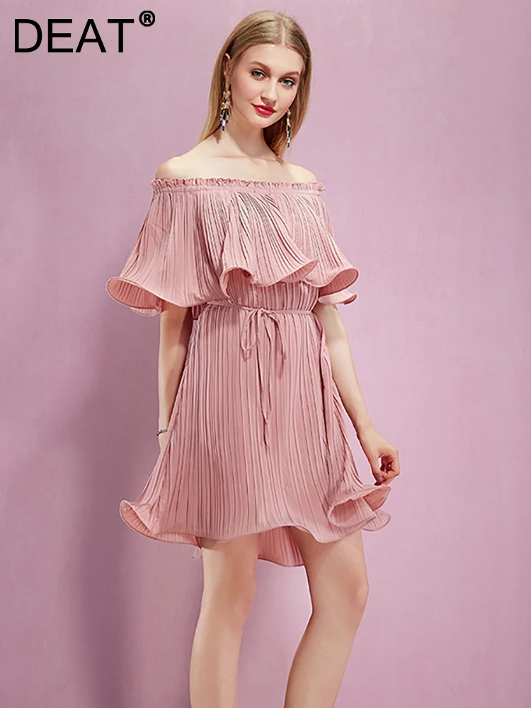 DEAT Women's Fashion Party Dress Slash Neck Ruffles Pleated Lace-up Waist Loose Elegant Casual Dresses Summer 2023 New 13DB3224
DEAT Women's Fashion Party Dress Slash Neck Ruffles Pleated Lace-up Waist Loose Elegant Casual Dresses Summer 2023 New 13DB3224