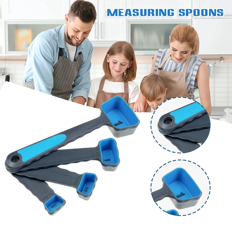 

Collapsible PP Measuring Spoons 4PCS Condiments Spoon with Scale for Kitchen Baking Metering Tool For Milks Coffee Powder Sugar