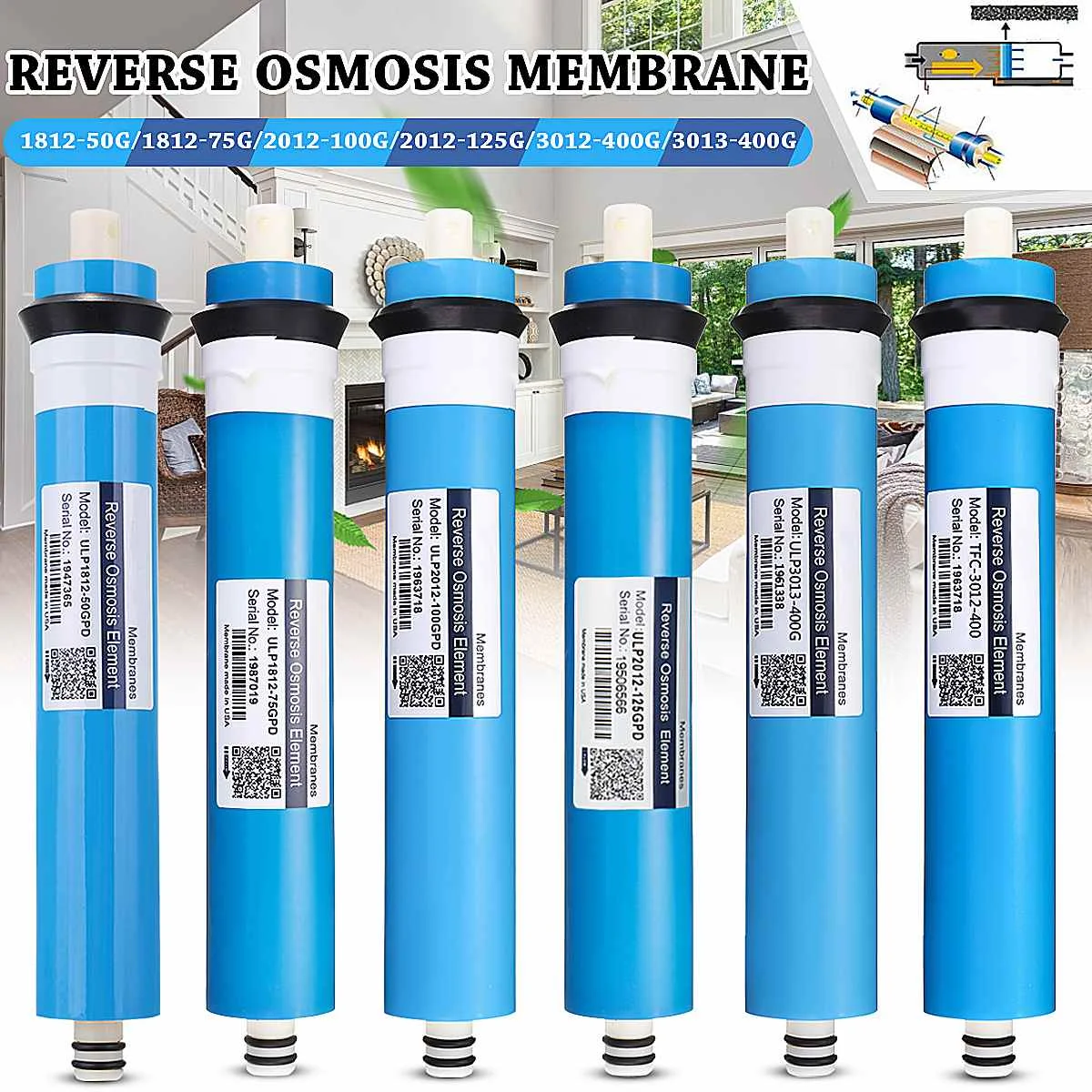 Home Kitchen Reverse Osmosis RO Membrane Replacement Water System Filter Purifier Water Drinking Treatment 50/75/100/125/400GPD
Home Kitchen Reverse Osmosis RO Membrane Replacement Water System Filter Purifier Water Drinking Treatment 50/75/100/125/400GPD