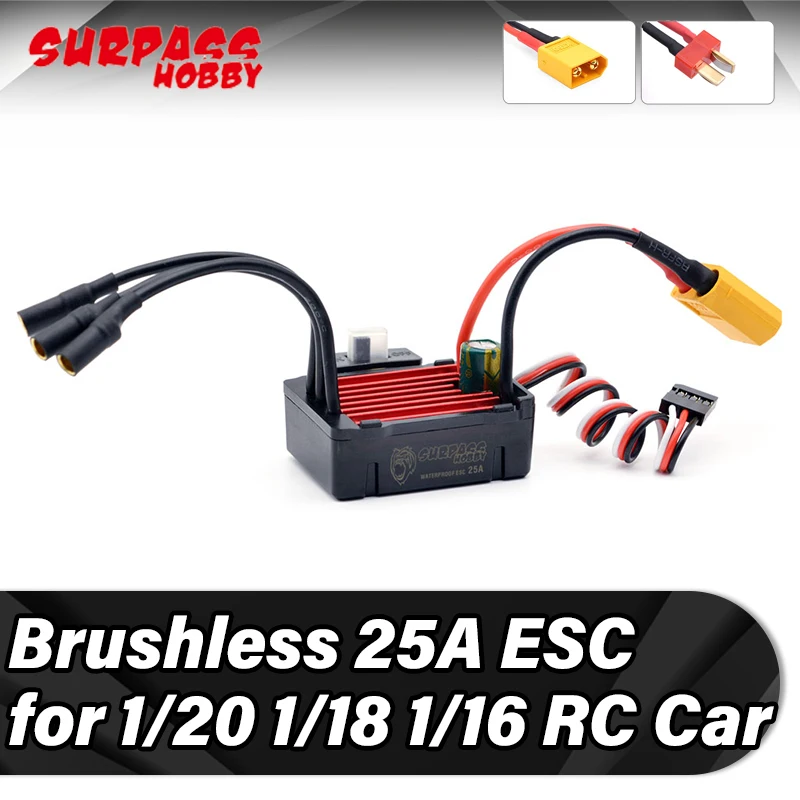 SURPASS HOBBY RC 25A ESC Brushless Waterproof Speed Controller XT60 Plug for 1/20 1/18 RC Car 2s Battery Truck Programming Card
SURPASS HOBBY RC 25A ESC Brushless Waterproof Speed Controller XT60 Plug for 1/20 1/18 RC Car 2s Battery Truck Programming Card