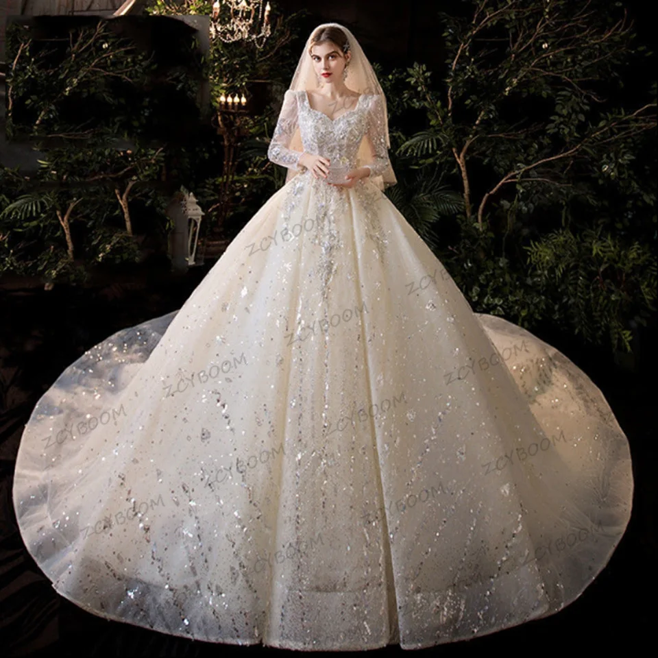 Luxury V-Neck Long Sleeves Lace Up Sequin Wedding Dresses 2023 Court Train Floor Length Beaded Shiny Organza Bridal Gown
Luxury V-Neck Long Sleeves Lace Up Sequin Wedding Dresses 2023 Court Train Floor Length Beaded Shiny Organza Bridal Gown