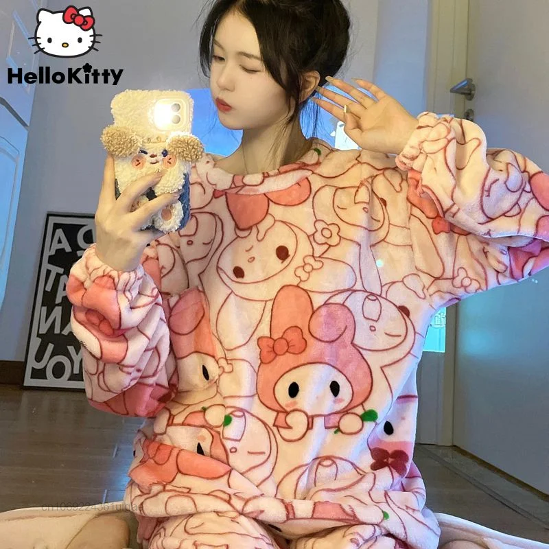 Sanrio Melody Kuromi 2 Piece Matching Sets Women Pullover Top Pants Plush Pajamas Suit Y2k Cartoon Fluffy Home Clothes Sleepwear
Sanrio Melody Kuromi 2 Piece Matching Sets Women Pullover Top Pants Plush Pajamas Suit Y2k Cartoon Fluffy Home Clothes Sleepwear