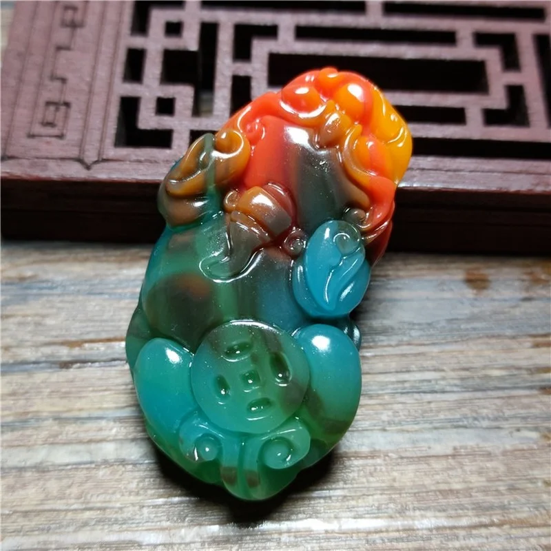 

Natural Xinjiang Gobi Colorful Jade Pendant Men's and Women's Money Recruitment and Transfer Sweater Chain Pendant Jewelry
