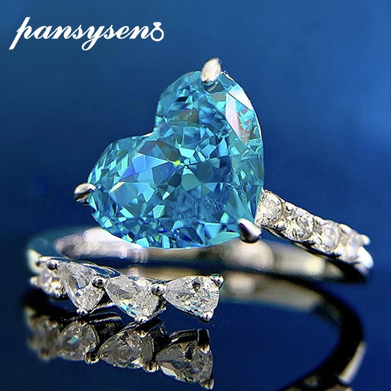 

Женское кольцо с аквамарином PANSYSEN, открытое ювелирное изделие из стерлингового серебра 925 пробы с драгоценным камнем в форме сердца