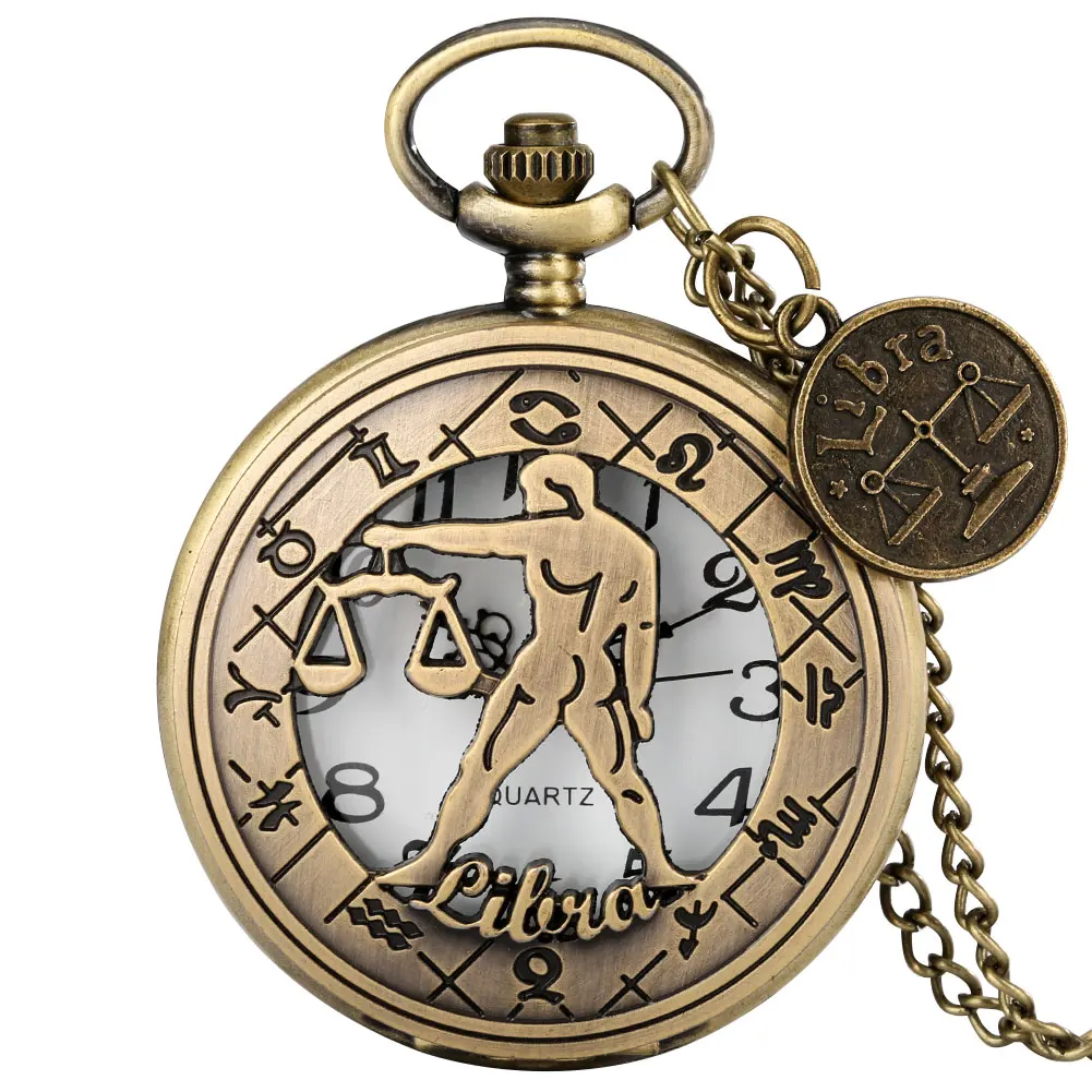 12 Constellation Hollowed out Bronze Men's Pocket Watch Chic Libra Necklace and Label High End Quartz Watches Best Birthday Gift
12 Constellation Hollowed out Bronze Men's Pocket Watch Chic Libra Necklace and Label High End Quartz Watches Best Birthday Gift