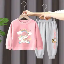 New Girls Cartoon Sets 2023 Kids Long Sleeve Sports Shirts   Pants Suits Autumn Spring Children‘s Clothing Teen Unicorn 2-10T