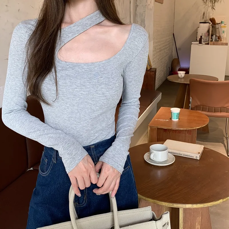 Halter T Shirt Korean Style Crop Top Women Solid Basic Autumn Long Sleeve Tees Slim Tshirts Femme Sexy Tight Fit Clothes 2023
Halter T Shirt Korean Style Crop Top Women Solid Basic Autumn Long Sleeve Tees Slim Tshirts Femme Sexy Tight Fit Clothes 2023
