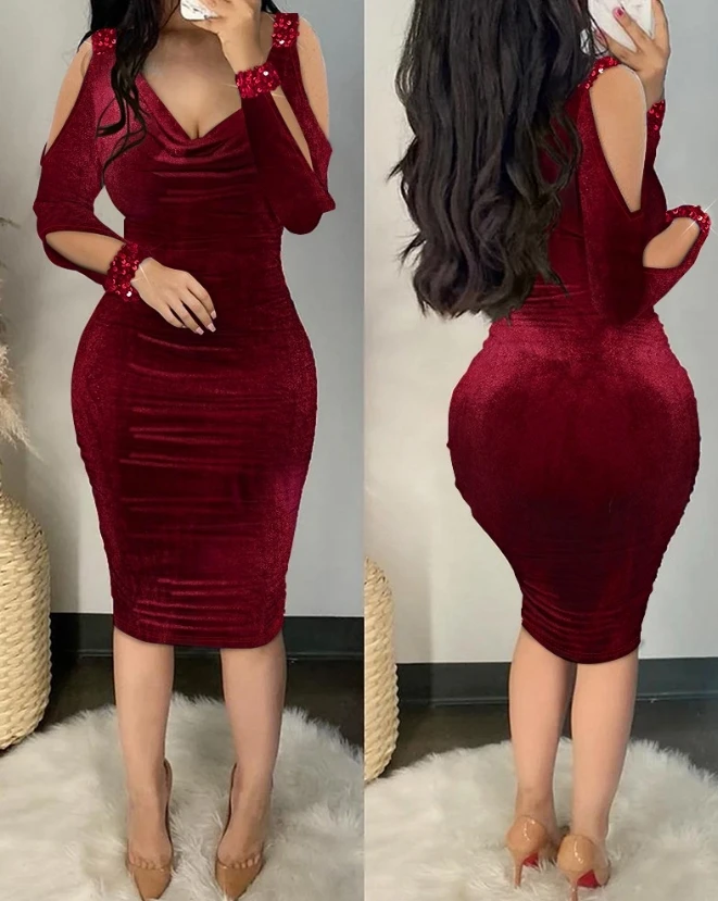 Sexy Dresses for Women 2023 Autumn Fashion Long Sleeve Cold Shoulder Sequin Velvet Elegant Party Bodycon Dress Female Clothing
Sexy Dresses for Women 2023 Autumn Fashion Long Sleeve Cold Shoulder Sequin Velvet Elegant Party Bodycon Dress Female Clothing