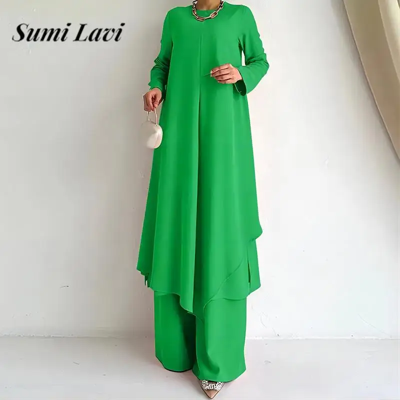 Casual Loose Big Hem Women Suit Autumn Long Sleeve Long Top and Pants Suit 2023 Solid Color Ladies Asymmetry Wide Leg Pants Suit
Casual Loose Big Hem Women Suit Autumn Long Sleeve Long Top and Pants Suit 2023 Solid Color Ladies Asymmetry Wide Leg Pants Suit