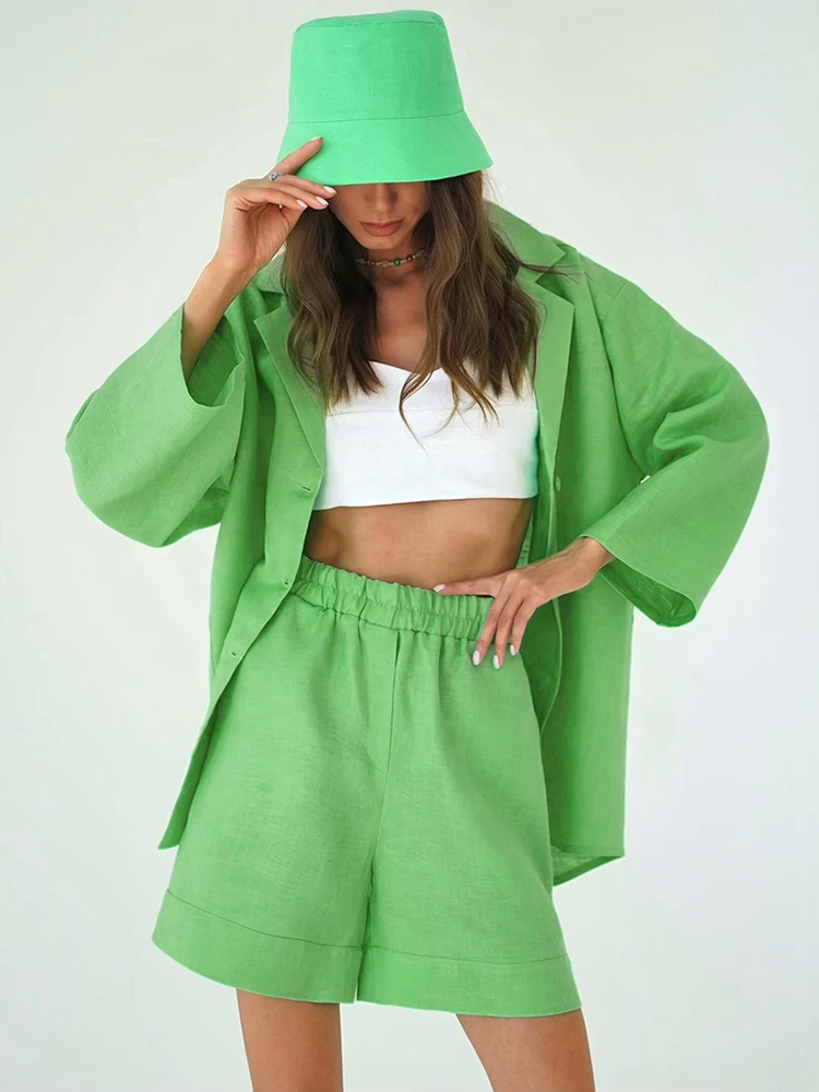 Yong Style Chic Solid Women Summer Linen 2 Piece Sets OL Single Breasted Long Sleeve Shirts & Loose High Waist Wide Leg Shorts
Yong Style Chic Solid Women Summer Linen 2 Piece Sets OL Single Breasted Long Sleeve Shirts & Loose High Waist Wide Leg Shorts