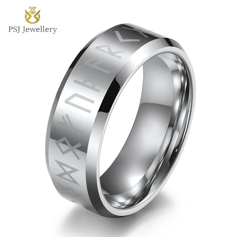 PSJ Fashion Vintage Jewelry High Polished 8MM Silver / Black Plated Nordic Viking Letter Design Tungsten Carbide Rings for Men
PSJ Fashion Vintage Jewelry High Polished 8MM Silver / Black Plated Nordic Viking Letter Design Tungsten Carbide Rings for Men
