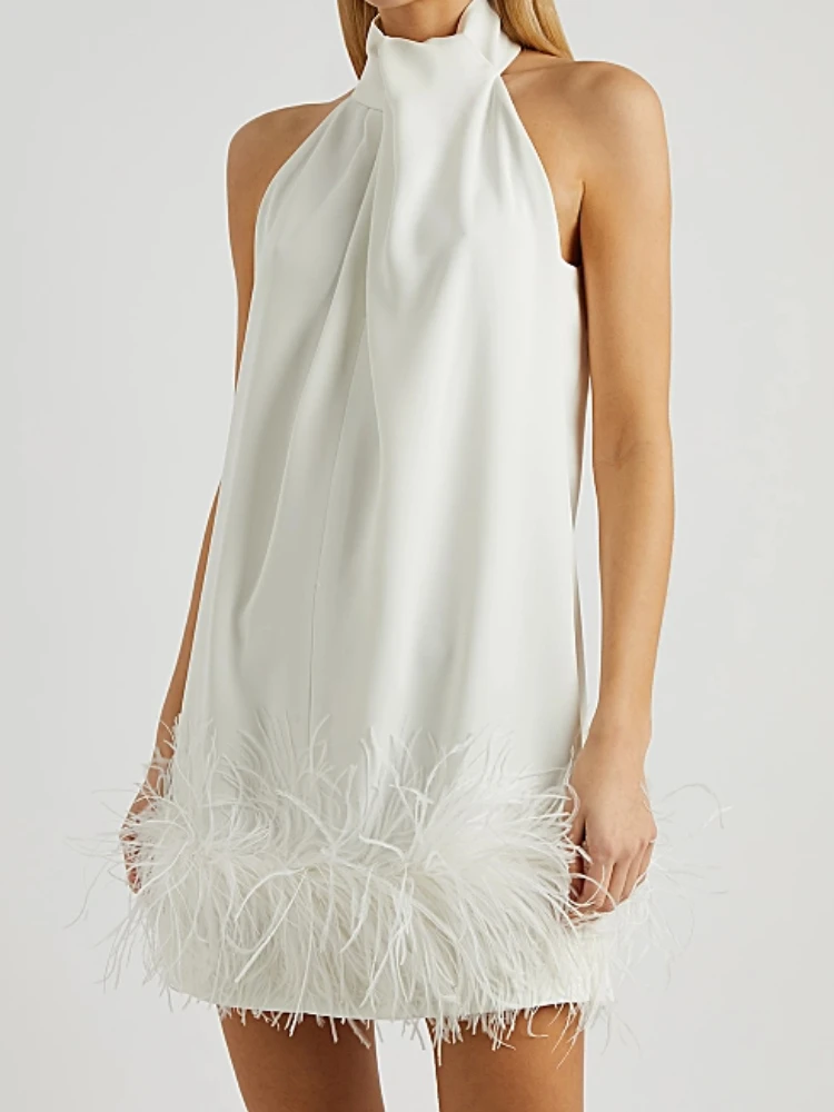 Customized Wedding 16AR Turtleneck White Ostrich Fur Trim Mini Party Dress Women Sexy Evening Satin Dress High Quality
Customized Wedding 16AR Turtleneck White Ostrich Fur Trim Mini Party Dress Women Sexy Evening Satin Dress High Quality