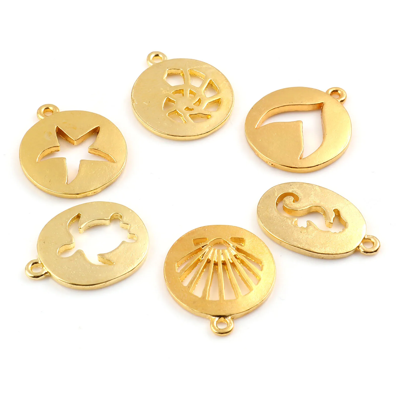 Fashion Ocean Jewelry Charms Gold Color Metal Shell Seahorse Starfish Hollow Pendants DIY Making Necklace Women Jewelry,20PCs 
Fashion Ocean Jewelry Charms Gold Color Metal Shell Seahorse Starfish Hollow Pendants DIY Making Necklace Women Jewelry,20PCs