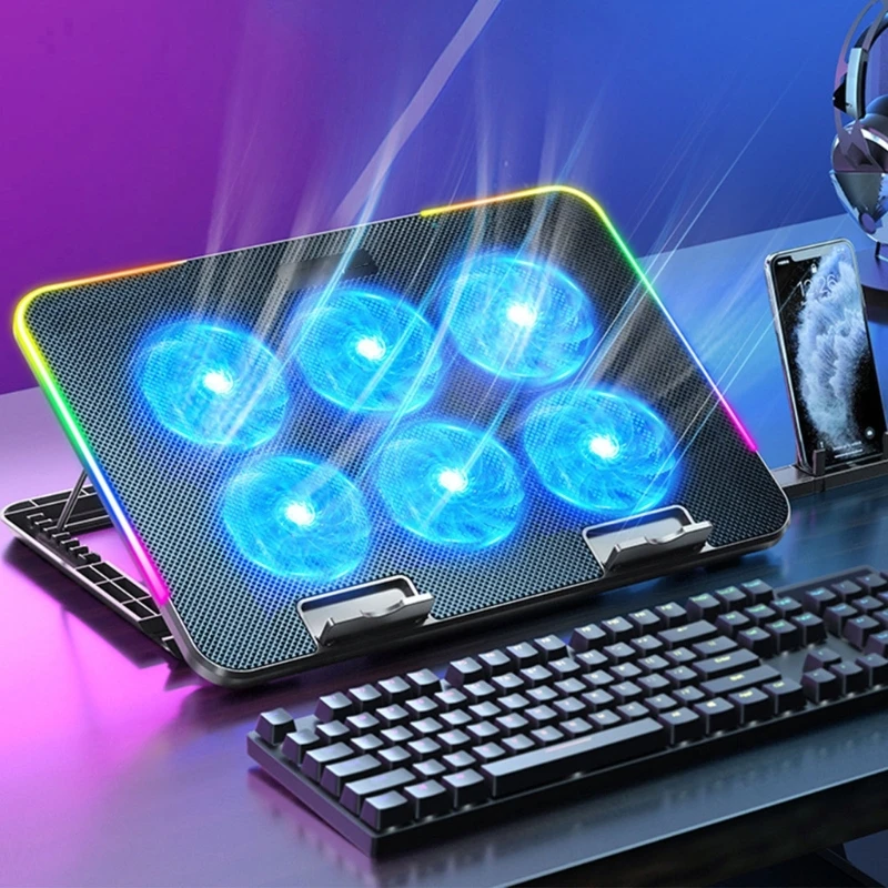 Laptop Cooler Laptop Cooling Pad Notebook Gaming Cooler Stand with 6 LED Fan 2 USB Ports Phone Holder for 15.6in Laptop
Laptop Cooler Laptop Cooling Pad Notebook Gaming Cooler Stand with 6 LED Fan 2 USB Ports Phone Holder for 15.6in Laptop