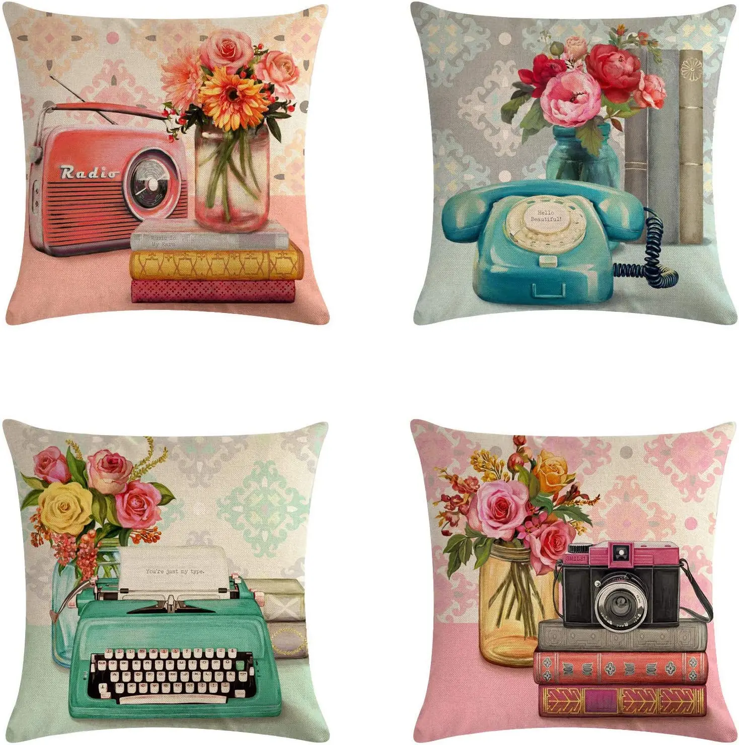 Pillow Covers Set of 4 Floral Farmhouse Pillow Case Flower Radio Telephone Cushion Covers for Sofa Couch Home Bed Outdoor Decor
Pillow Covers Set of 4 Floral Farmhouse Pillow Case Flower Radio Telephone Cushion Covers for Sofa Couch Home Bed Outdoor Decor