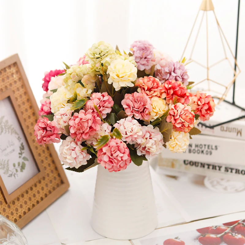

Artificial Flowers Retro Rose Silk Hydrangea Vase Home Decor Christmas DIY Wedding Decorative Bridal Bouquet Cheap Fake Flowers