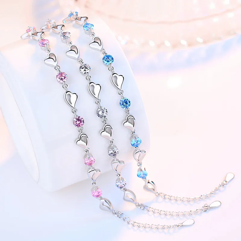 925 Sterling Silver Zircon Lovers Heart Shaped Bracelets Crystals For Women Valentines Gift Wedding Party Noble Jewelry
925 Sterling Silver Zircon Lovers Heart Shaped Bracelets Crystals For Women Valentines Gift Wedding Party Noble Jewelry