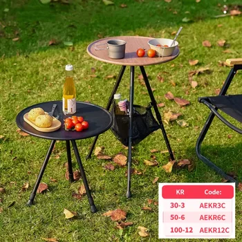 Telescopic Folding Round Table Outdoor Three-legged Dining Table Portable Aluminum Alloy Coffee Table Hike Picnic Liftable Table