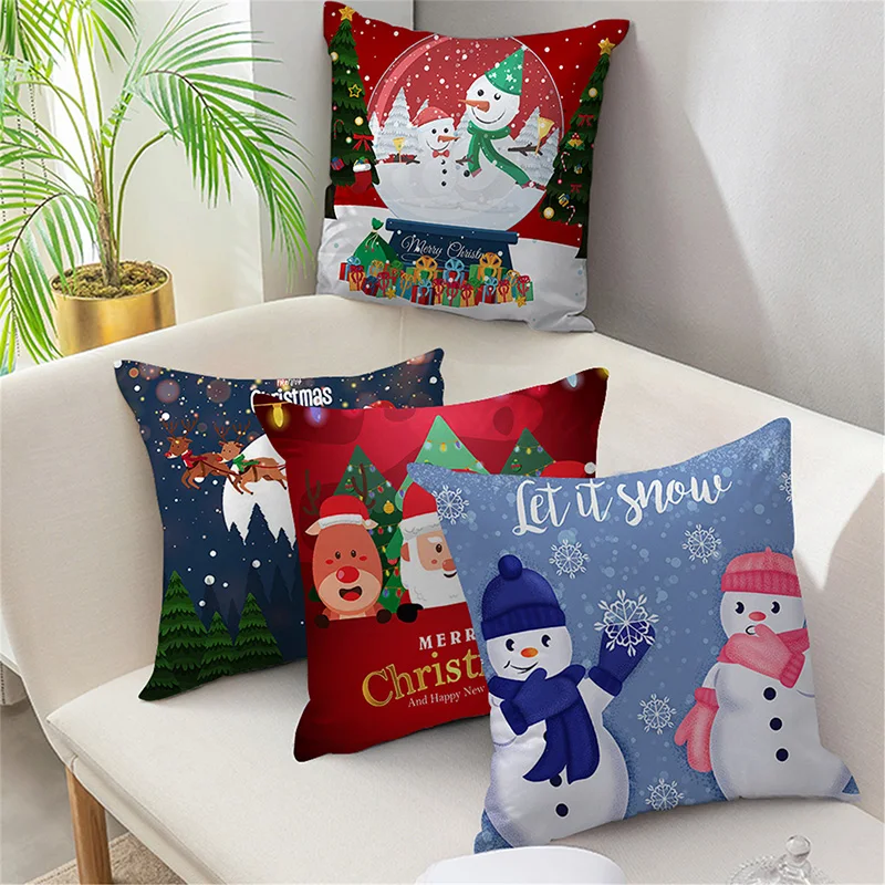 

Home Decor Merry Christmas Santa Snowman Photo Print Cushion Cover Sofa Window Seat Pillowcase 45x45cm funda de almohada