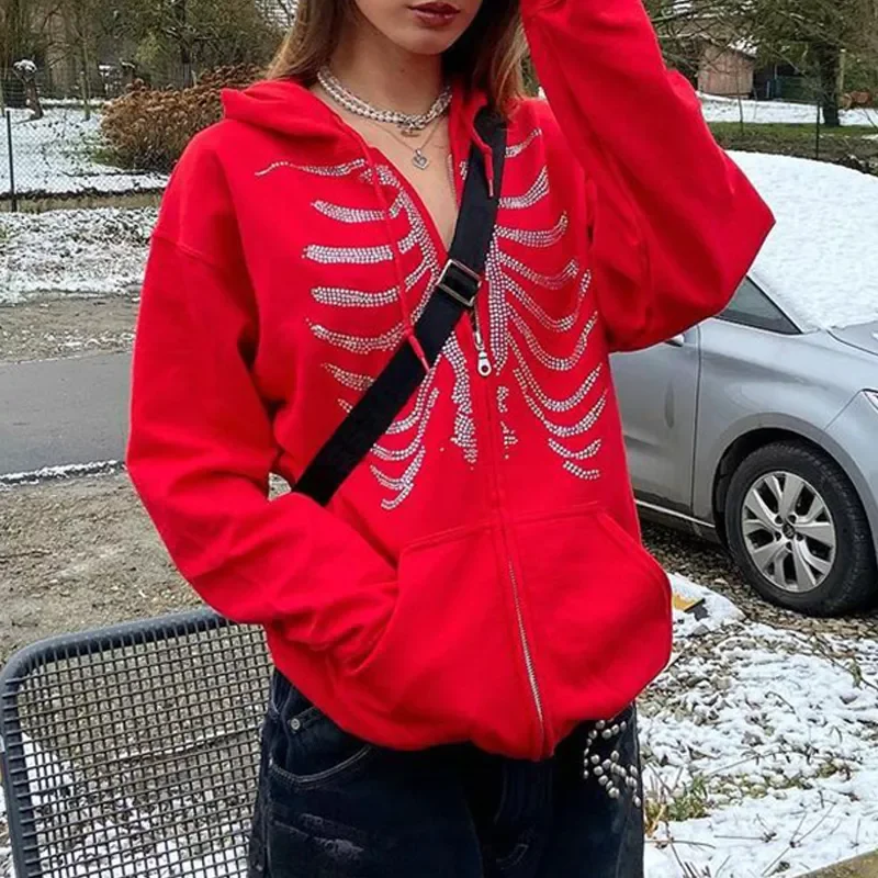 New2022 rhinestone goth skull Zip-up hoodie streetwear 90s vintage graphic print loose punk E-girl sweatshirt Harajuku red outer
New2022 rhinestone goth skull Zip-up hoodie streetwear 90s vintage graphic print loose punk E-girl sweatshirt Harajuku red outer