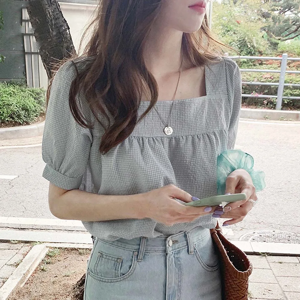 2022 New Summer Women Blouse Short Sleeve Square Collar Lattice Patchwork Loose Pullover Fresh Elegant Chic Blouse For Ladies
2022 New Summer Women Blouse Short Sleeve Square Collar Lattice Patchwork Loose Pullover Fresh Elegant Chic Blouse For Ladies