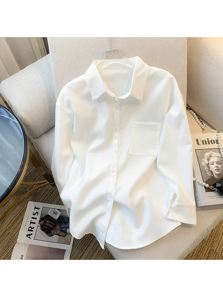 Женская Однотонная рубашка с длинным рукавом, однобортная свободная Базовая Элегантная блузка в Корейском стиле для отдыха, весна 2023
Женская Однотонная рубашка с длинным рукавом, однобортная свободная Базовая Элегантная блузка в Корейском стиле для отдыха, весна 2023