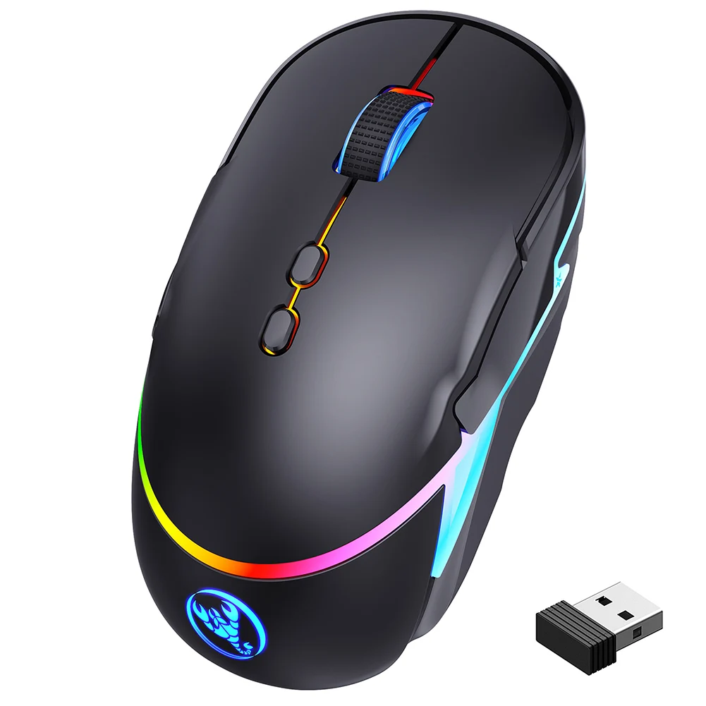 

Беспроводная игровая мышь HXSJ T200 2,4G, эргономичная мышь 3200DPI, 12 видов светильник вых эффектов RGB с батареей 600 мАч, мыши для ноутбука