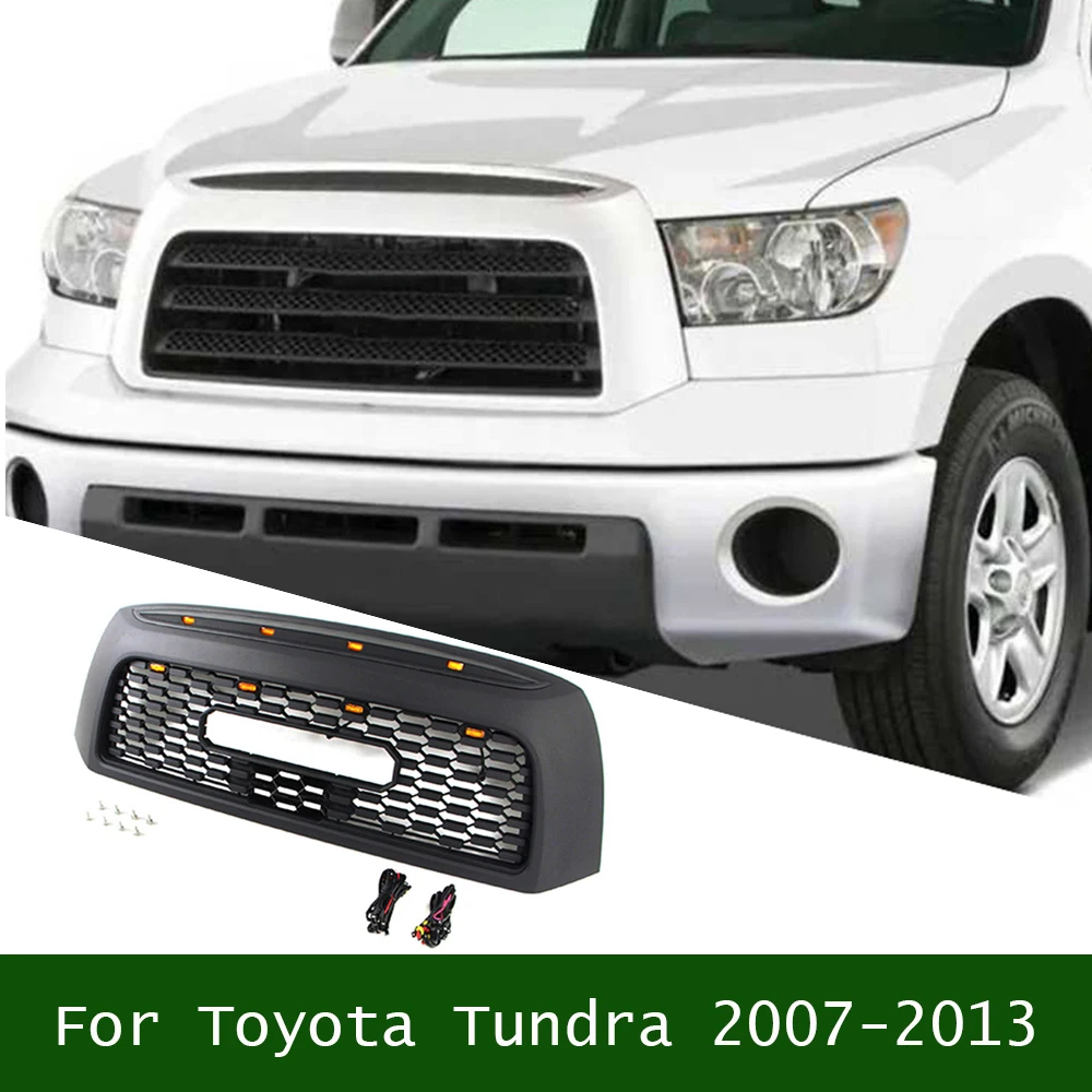 

For Toyota Tundra 2007-2013 Replacement Front Hood Upper Grill Racing Grills ABS W/LED Bumper Mesh Grille