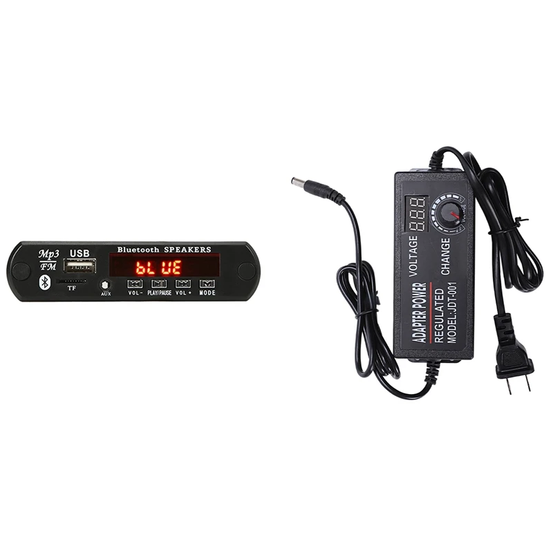 

Регулируемый универсальный адаптер переменного тока в постоянный ток 3-12 В (вилка стандарта США) с усилителем 2X15W, Плата декодера MP3 12 В, Bluetooth ...