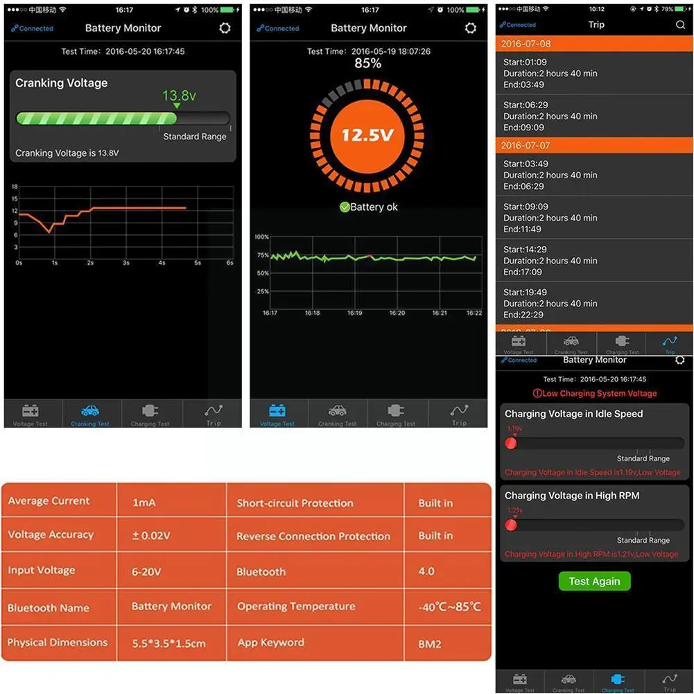 Bt4.0 12v Battery Tester Battery Monitor Car Battery Analyzer Test Monitor Smartphone Voltage Cranking App Connect Charging N1a3
Bt4.0 12v Battery Tester Battery Monitor Car Battery Analyzer Test Monitor Smartphone Voltage Cranking App Connect Charging N1a3