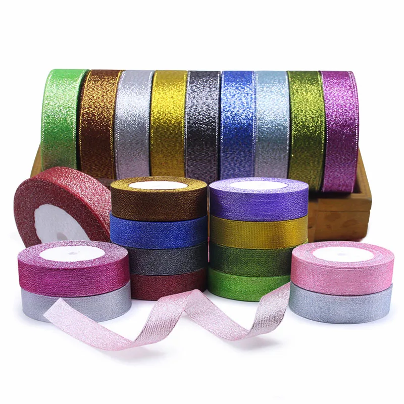 25 ярдов цветная лента из органзы, атласные подарочные банты, Золотая лента, лента для рукоделия «сделай сам», 6 мм-50 мм, натуральное ворсовое ...