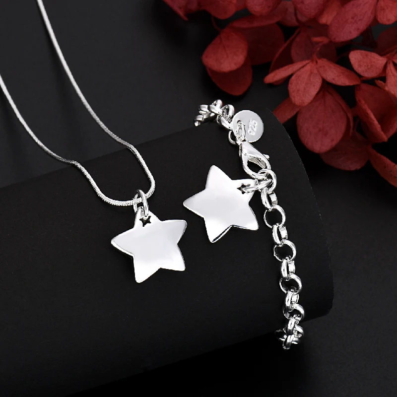 Hot 925 Stamped silver Elegant Star Bracelets necklace for Women Fashion Party Wedding Jewelry sets Accessories Holiday Gifts
Hot 925 Stamped silver Elegant Star Bracelets necklace for Women Fashion Party Wedding Jewelry sets Accessories Holiday Gifts