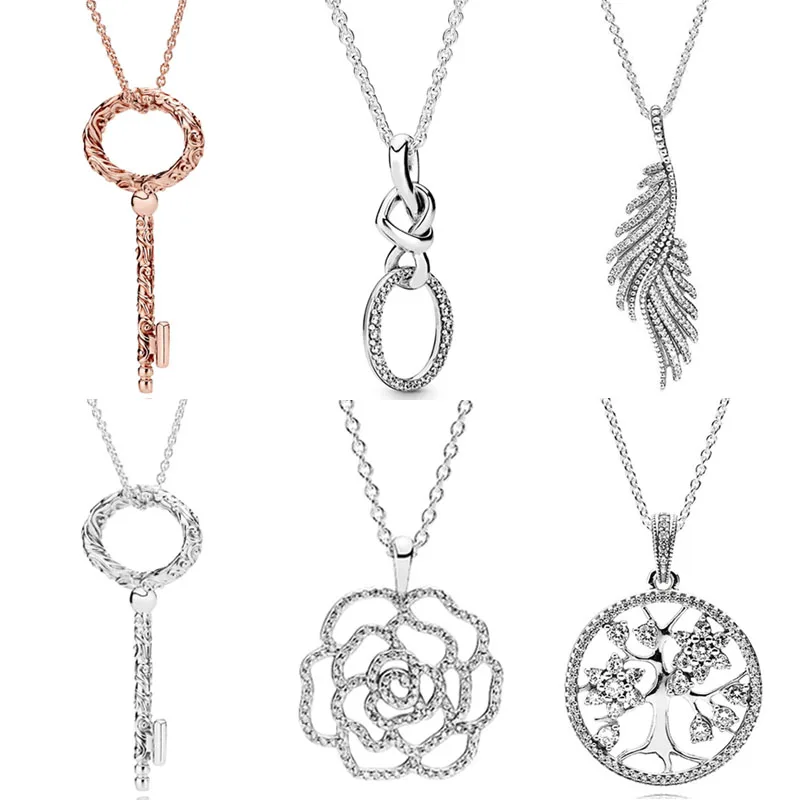 925 Sterling Silver Fine Women's Jewelry Rose Key Necklace Feather Pendant Necklace Beading for Original Pandora Women's Gift Je
925 Sterling Silver Fine Women's Jewelry Rose Key Necklace Feather Pendant Necklace Beading for Original Pandora Women's Gift Je
