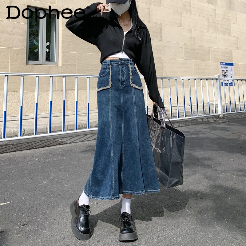 Denim Skirt for Women 2022 Spring Summer New Pocket Frayed Retro Washed Fishtail Skirt Femlae High Waist Sheath Blue Jean Skirts
Denim Skirt for Women 2022 Spring Summer New Pocket Frayed Retro Washed Fishtail Skirt Femlae High Waist Sheath Blue Jean Skirts