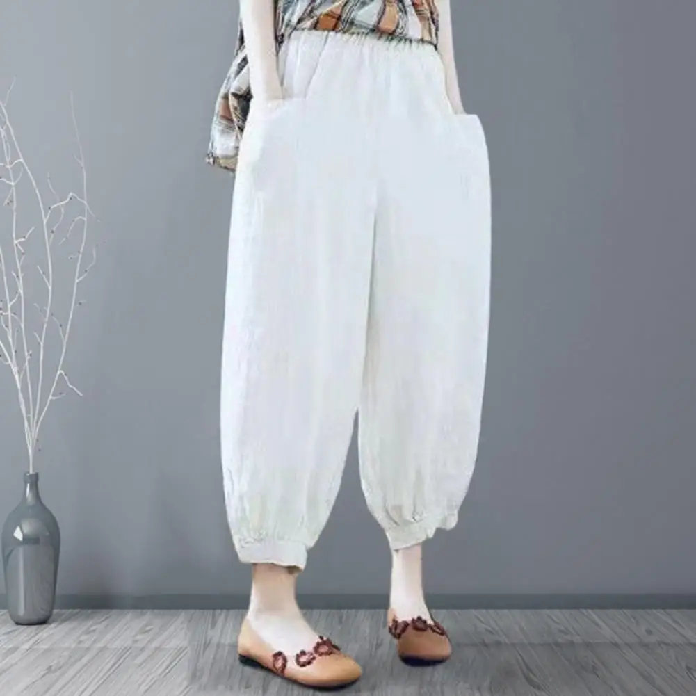 

100% Cotton Linen Lantern Pants for Women 2023 Summer Autumn Retro Casual Baggy Capri Harem Pants Soft High Waist Green Bloomers