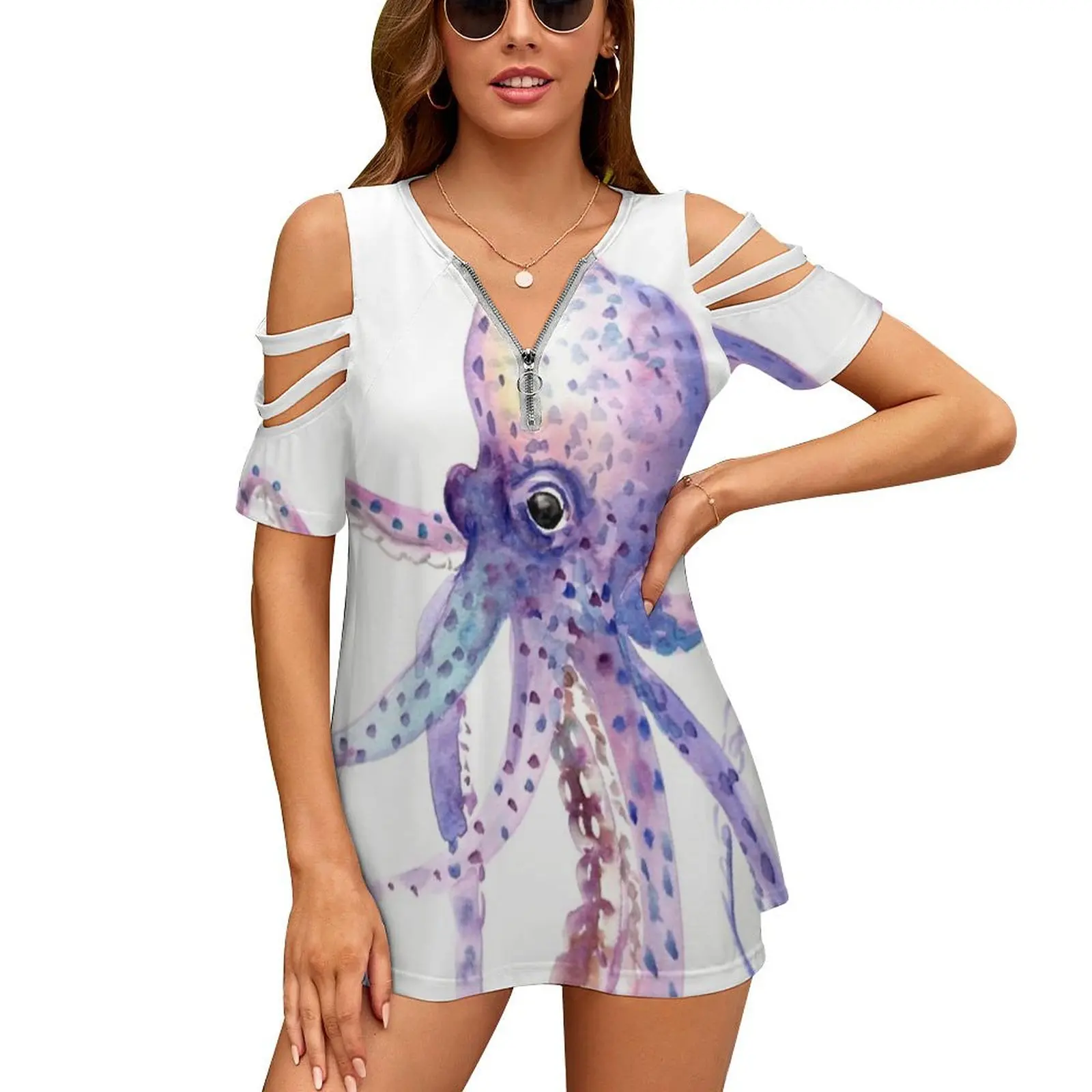 Octopus Women'S T-Shirt New Fashion Printed Zipper V-Neck Short Sleeve T Shirts Casual Plus Size Octopus Art Octopus Purple
Octopus Women'S T-Shirt New Fashion Printed Zipper V-Neck Short Sleeve T Shirts Casual Plus Size Octopus Art Octopus Purple