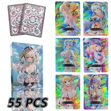 55Pcs Goddess Story Card Holographic Golden Letter All Shiny Anime Sexy Swimwear Girl Collection Card Ayaka Nezuko Magician Girl