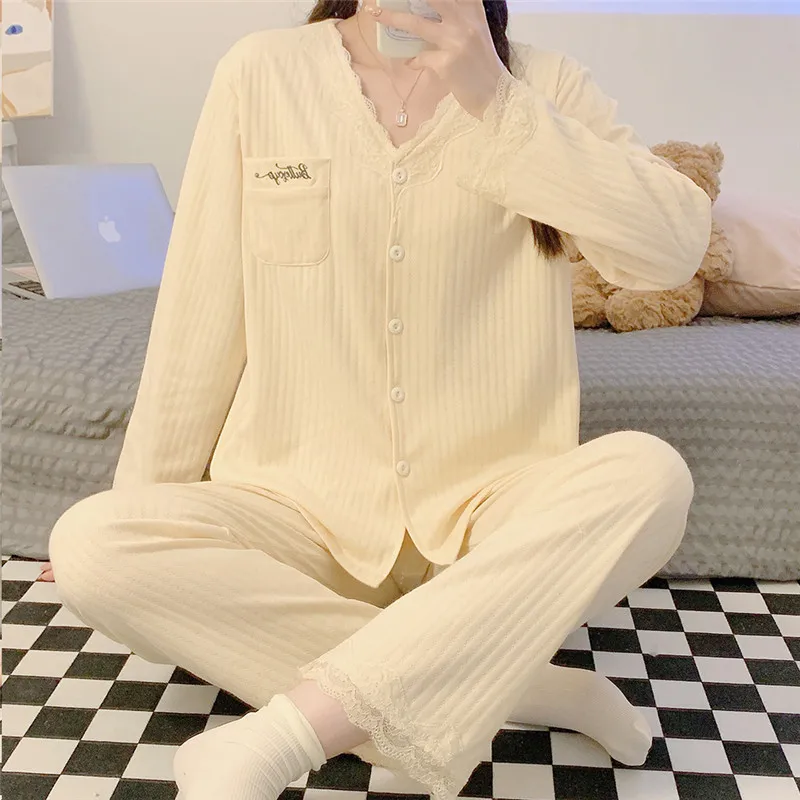 Japanese Style Housewear Suit Women's Pajamas Spring Autumn Cotton Long Sleeve Home Clothes V Neck Nightwear Pyjama Femme
Japanese Style Housewear Suit Women's Pajamas Spring Autumn Cotton Long Sleeve Home Clothes V Neck Nightwear Pyjama Femme