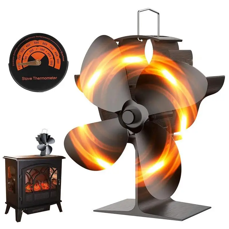 4 Blade Fireplace Fan For Wood Burning Stove Eco-Friendly Heat Powered Stove Fan with Stove Thermometer Wood Stove Accessories
4 Blade Fireplace Fan For Wood Burning Stove Eco-Friendly Heat Powered Stove Fan with Stove Thermometer Wood Stove Accessories