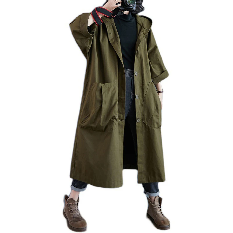 Women Coat Loose Large Size Long Large Pocket Windbreaker Mid-length Coat Women's Trench Hooded Casual Outwear Trench Coat
Women Coat Loose Large Size Long Large Pocket Windbreaker Mid-length Coat Women's Trench Hooded Casual Outwear Trench Coat