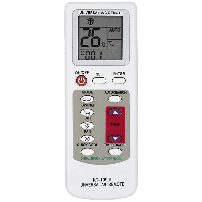 KT-109II Air Conditioner Remote Control Universal Replacement Air Conditioner LCD Display Remote Control With Base
KT-109II Air Conditioner Remote Control Universal Replacement Air Conditioner LCD Display Remote Control With Base