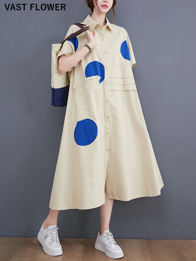 Patchwork Polka Dot Summer Shirt Dresses For Women Short Sleeve Loose Casual Midi Vintage Dress Fashion Elegant Clothing 2022 
Patchwork Polka Dot Summer Shirt Dresses For Women Short Sleeve Loose Casual Midi Vintage Dress Fashion Elegant Clothing 2022