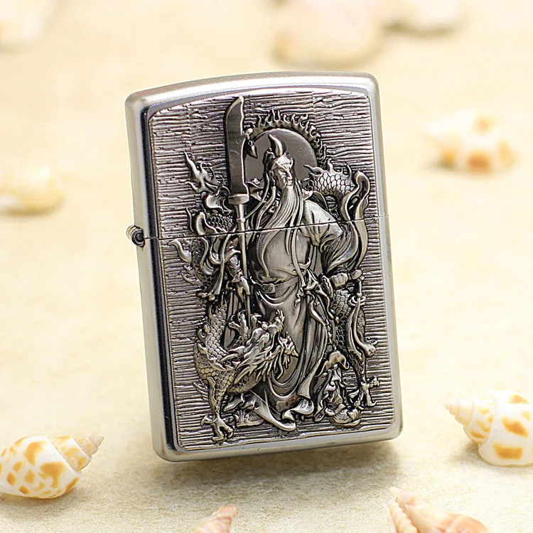 

Genuine Zippo oil lighter copper windproof Stamp Guan Yu cigarette Kerosene lighters Gift with anti-counterfeiting code