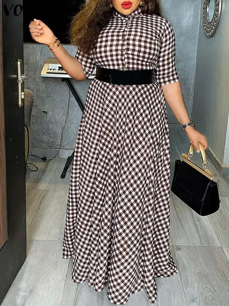 VONDA Oversize Women Button Grid Polyester Lapel Robe Loose Maxi Vestido Summer Elegant Casual Dress Femme Short Sleeve Sundress
VONDA Oversize Women Button Grid Polyester Lapel Robe Loose Maxi Vestido Summer Elegant Casual Dress Femme Short Sleeve Sundress