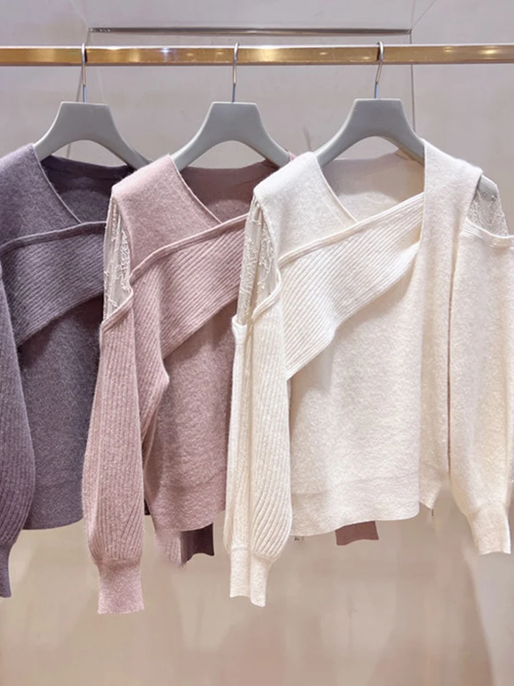 LY VAREY LIN New Spring Autumn Japan Style Sweet Off Shoulder Pullover Women Irregular Collar Tulle Spliced Knitted Sweaters
LY VAREY LIN New Spring Autumn Japan Style Sweet Off Shoulder Pullover Women Irregular Collar Tulle Spliced Knitted Sweaters
